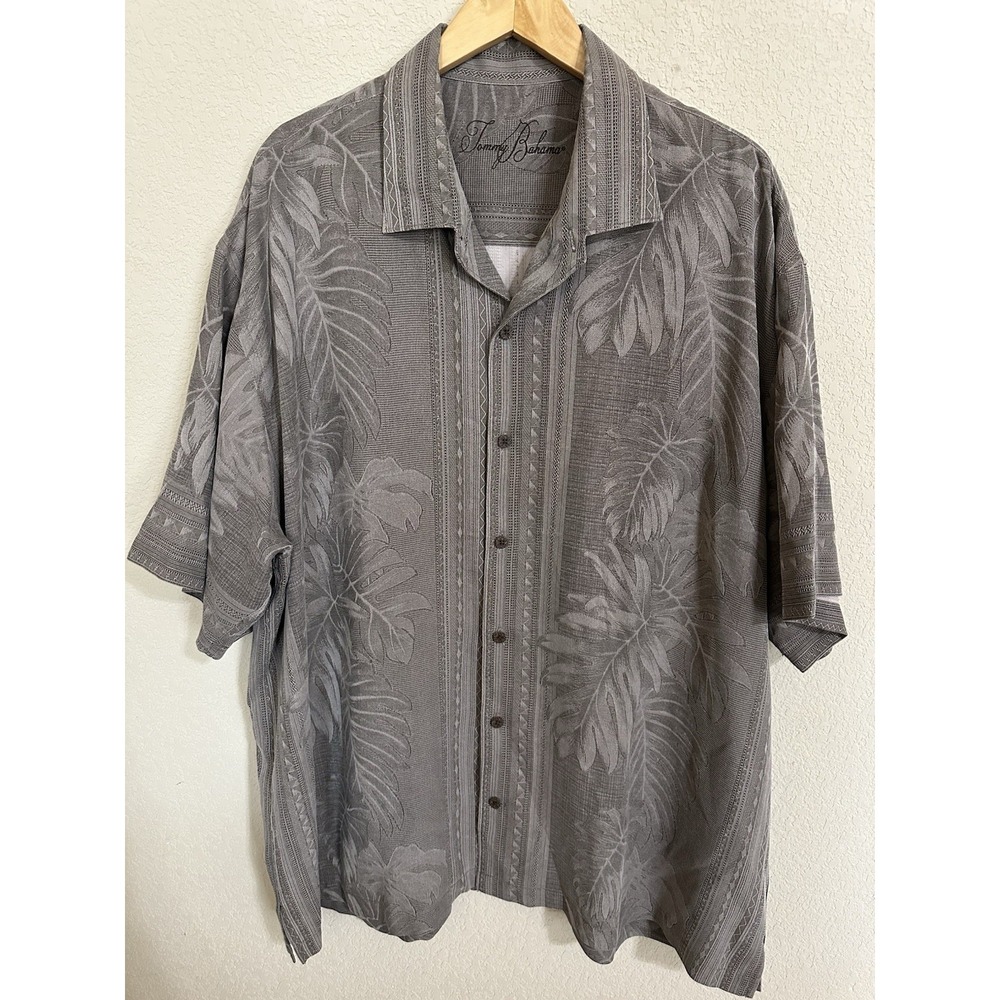 Tommy Bahama Men's Shirt XXL Hawaiian Aloha Camp Beach Cruise Silk Short Neutral